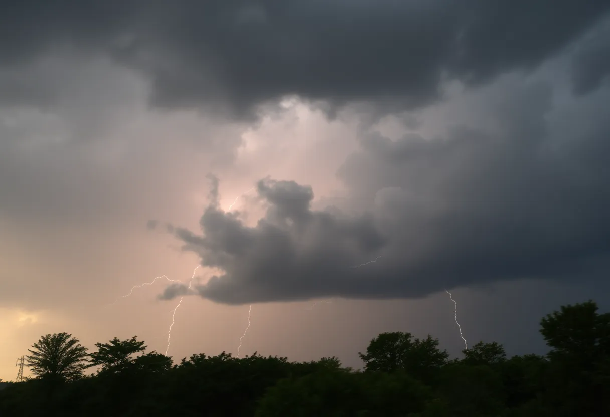 Storm clouds over Michigan with dark skies and winds