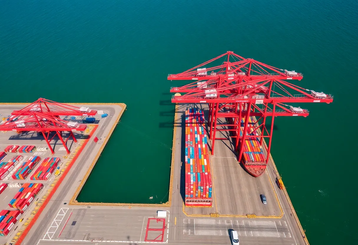 View of the Port of Los Angeles with empty container berths