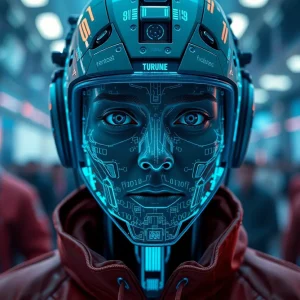 A conceptual image depicting AI technology in fraud prevention.