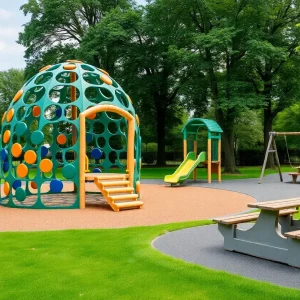 Newly renovated playground at Barchester Park with accessible equipment.