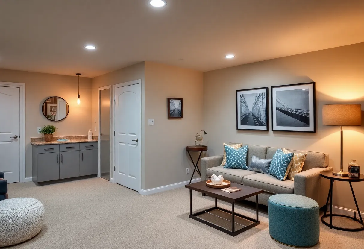 A cozy and functional guest suite in a remodeled basement.