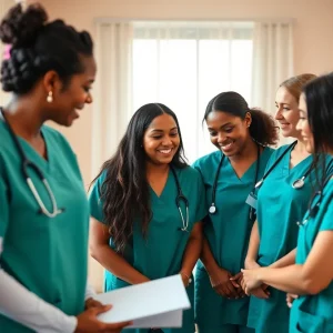 Nurse celebrating with colleagues after receiving an award