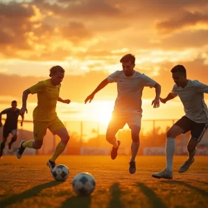 Players from Byron Center soccer team in action during state championship game