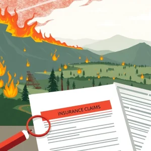California wildfire destruction with insurance claims paperwork