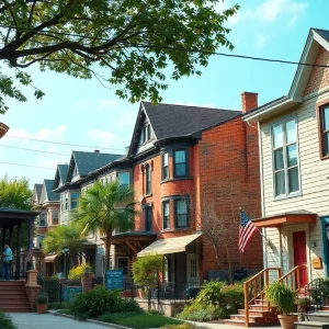 Community members working on home renovations in a vibrant Detroit neighborhood.