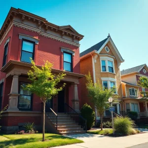 Side view of two renovated homes in Detroit, showcasing their unique designs.