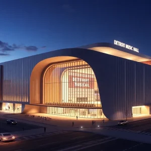 Artistic rendering of the renovated Detroit Music Hall