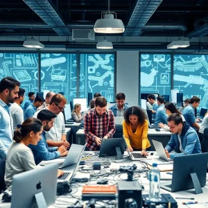 Diverse team working in engineering office