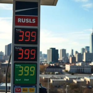 Gas station price signs reflecting higher fuel costs