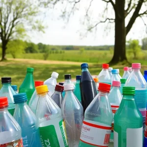 Recycled bottles representing Michigan's bottle return program