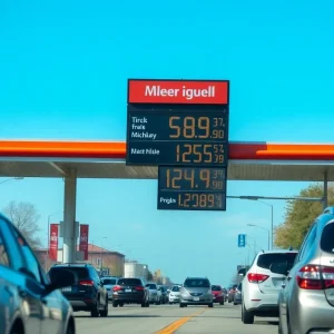 Gas station in Michigan showing high fuel prices
