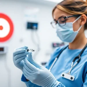 Healthcare professional administering mNEXSPIKE COVID-19 vaccine.