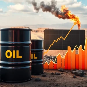 Oil barrels and graphs illustrating rising oil prices