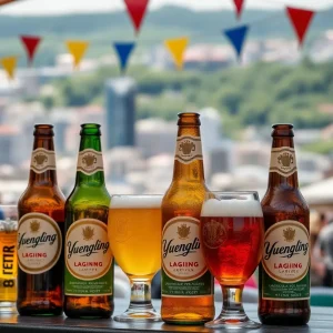 Yuengling beers displayed at a festival in Michigan.