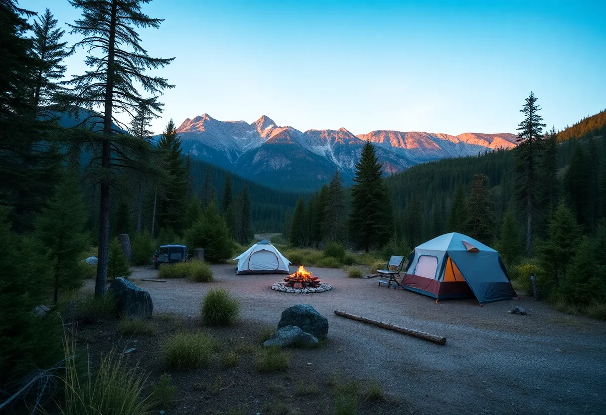 A beautiful natural campsite in Isle Royale National Park surrounded by trees and a lake.