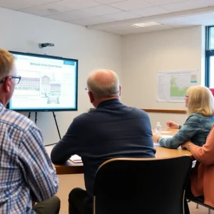 Community members discussing school funding proposals