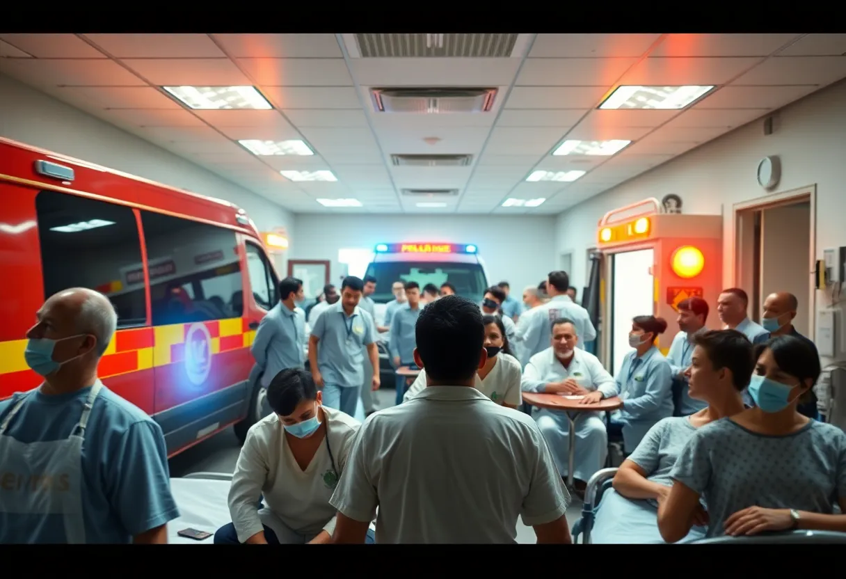 Emergency response vehicles outside a psychiatric hospital during a simulated active shooter drill.