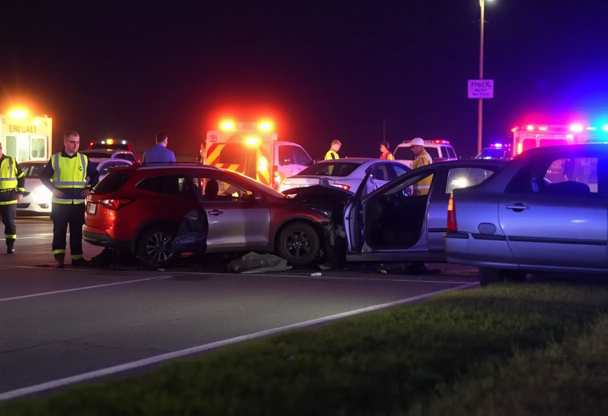 Scene of a serious car accident with emergency vehicles in Detroit