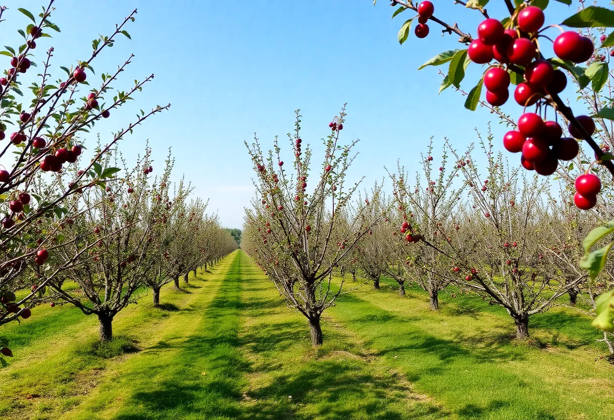 Sparse cherry trees in Traverse City orchards