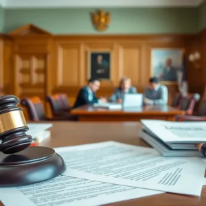 A courtroom scene depicting discussions on electoral integrity and voting regulations.