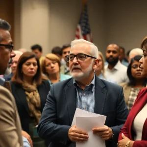 Constituents voicing concerns at a town hall meeting in Dowagiac, Michigan.