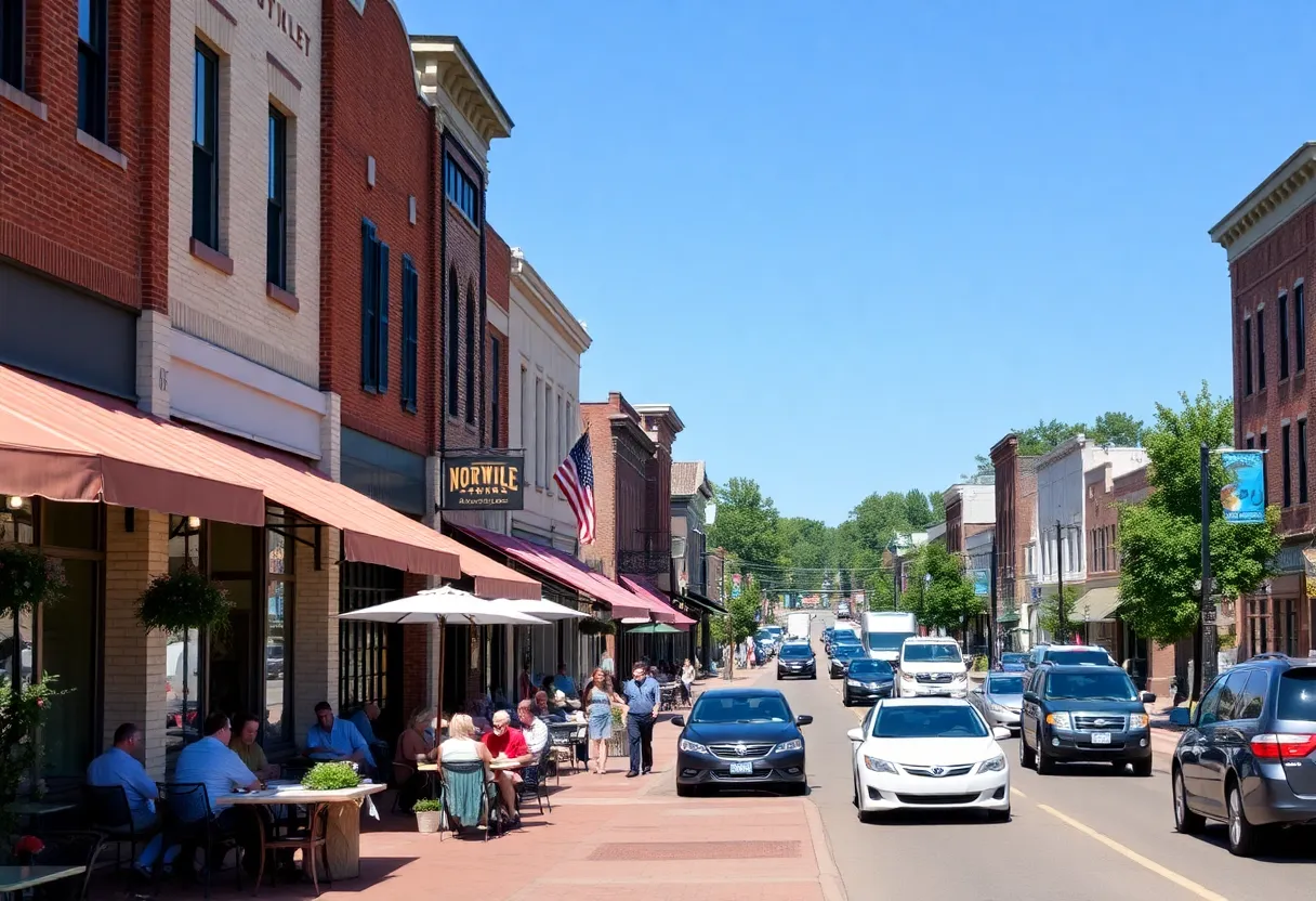 Busy downtown Northville with shops and outdoor dining
