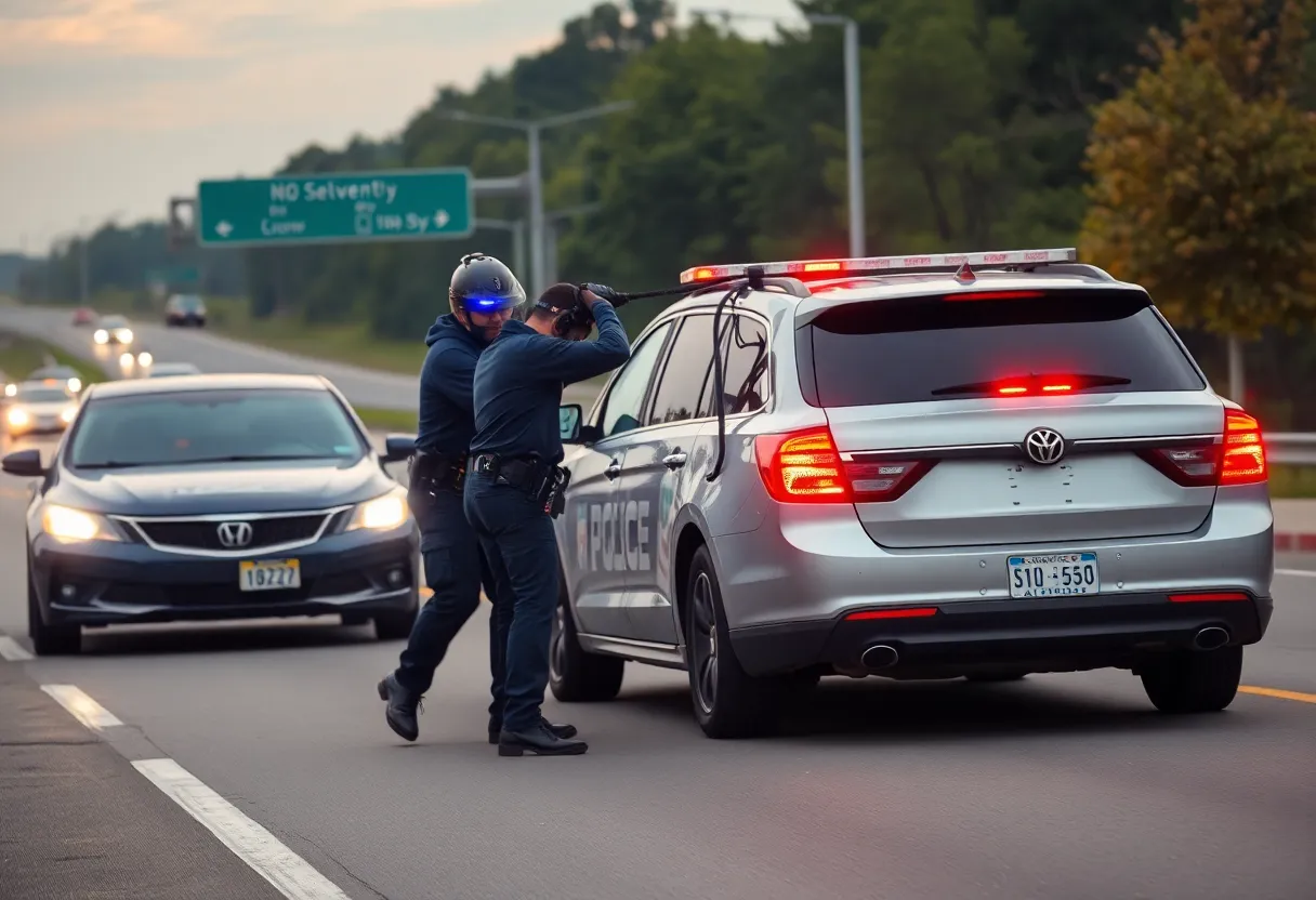 Police officers using a grappler device during a vehicle pursuit on Interstate 96.