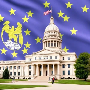 Michigan State Capitol building representing budget discussions.