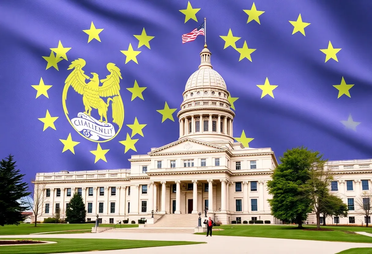 Michigan State Capitol building representing budget discussions.