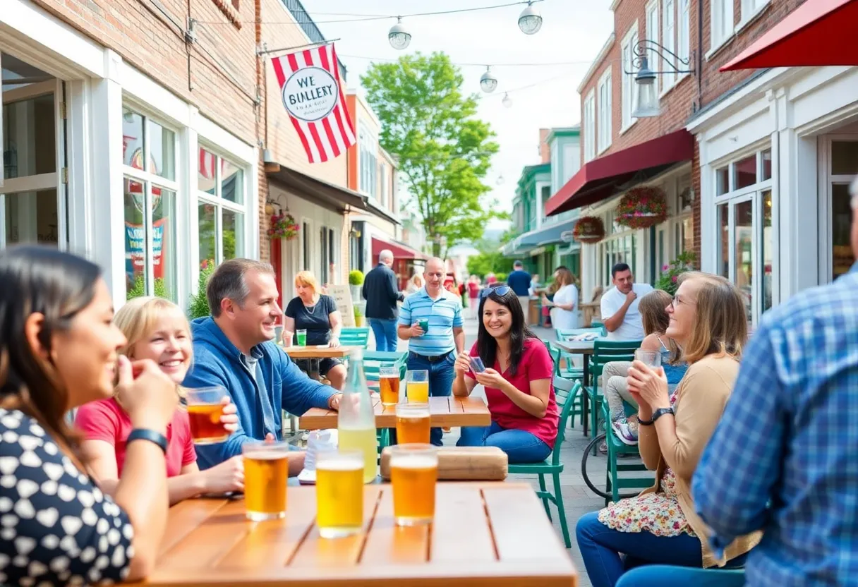 Families enjoying drinks outdoors in Milford's new social district