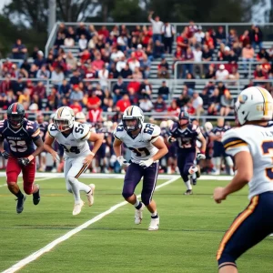 Northville Mustangs football game action against Lake Orion Dragons