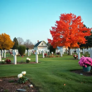 Cemetery in Northville with flowers representing remembrance