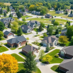 Suburban neighborhood in Okemos, Michigan with parks and houses