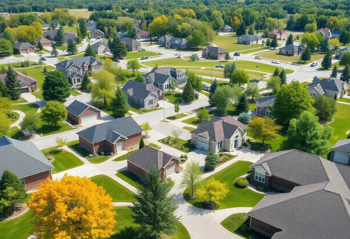 Suburban neighborhood in Okemos, Michigan with parks and houses
