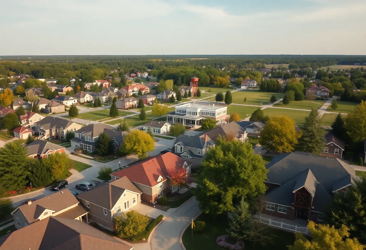 A scenic view showcasing the diverse housing and parks in Troy, Michigan.