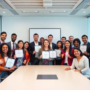 Diverse new board members of the ADVERTISING Club of New York in a boardroom.