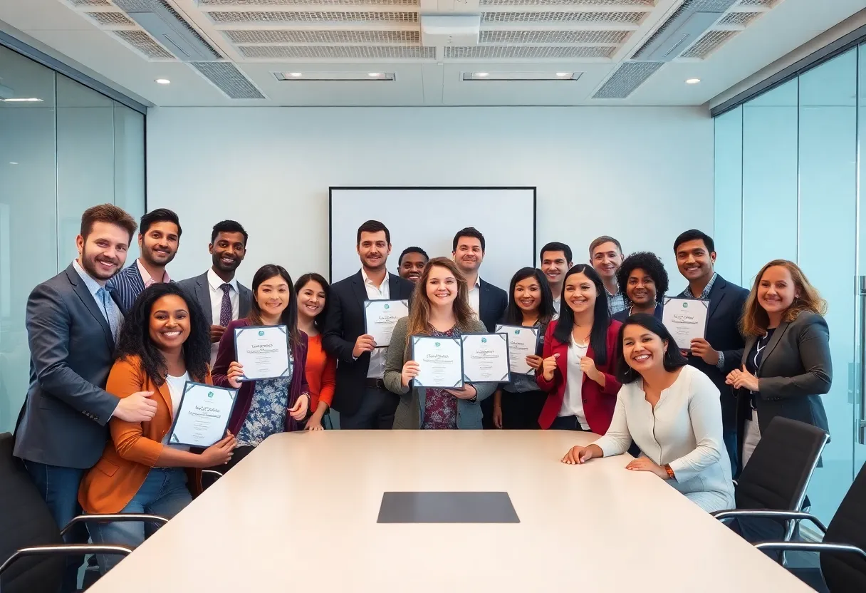 Diverse new board members of the ADVERTISING Club of New York in a boardroom.