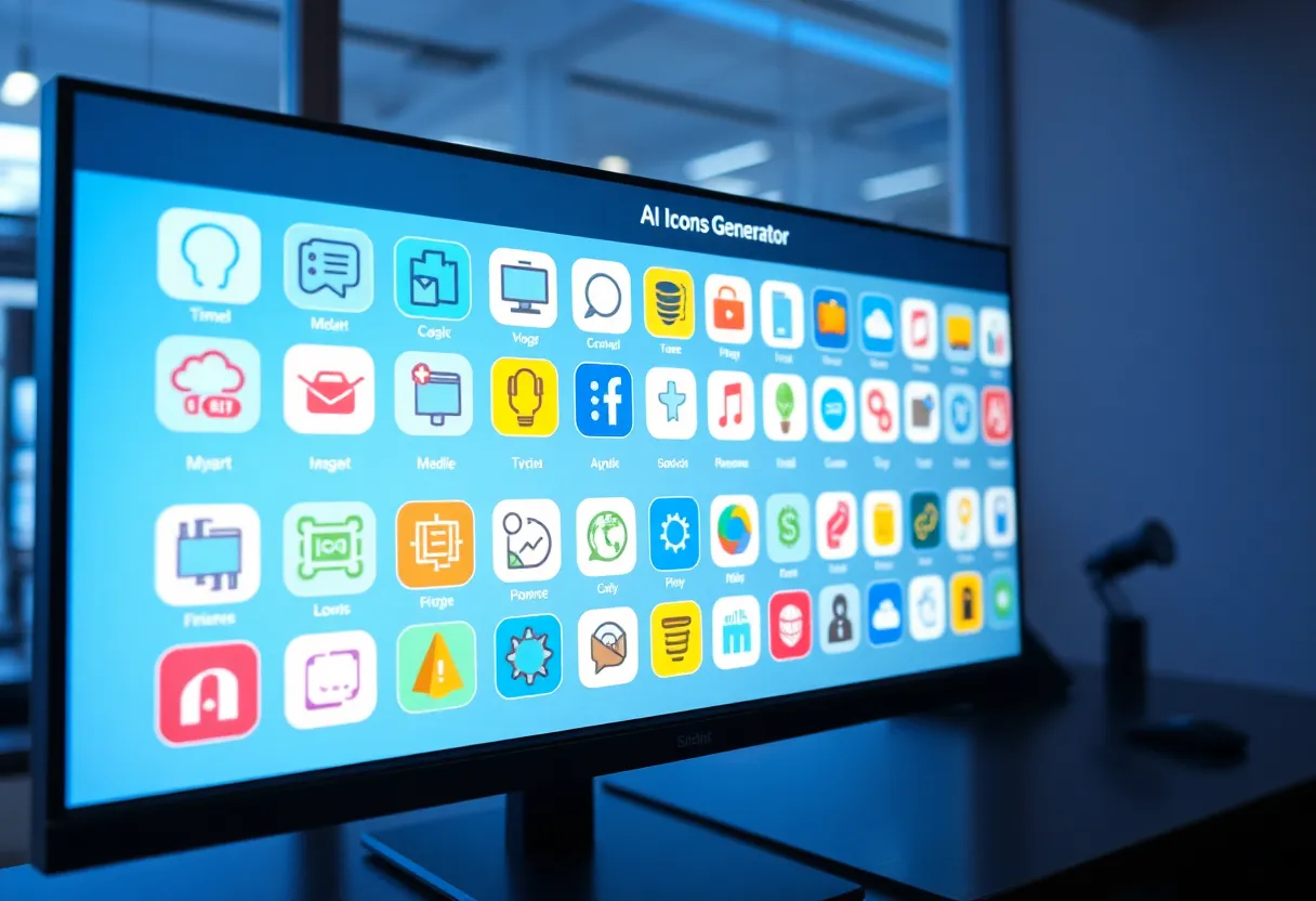 Screenshot of LogoAI's AI Icon Generator with colorful icons
