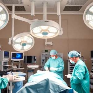 Anesthesia team preparing for a surgical procedure in a hospital.