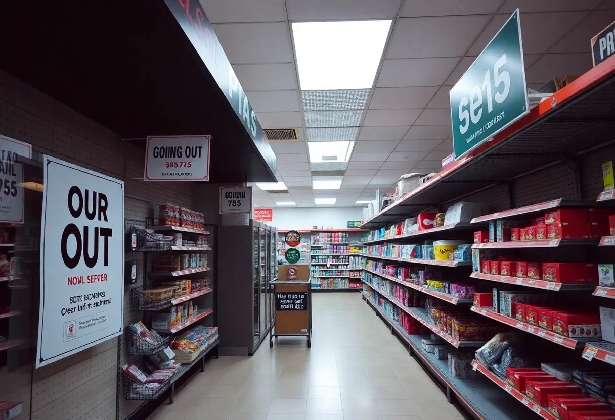 At Home store signage indicating closure and discounts