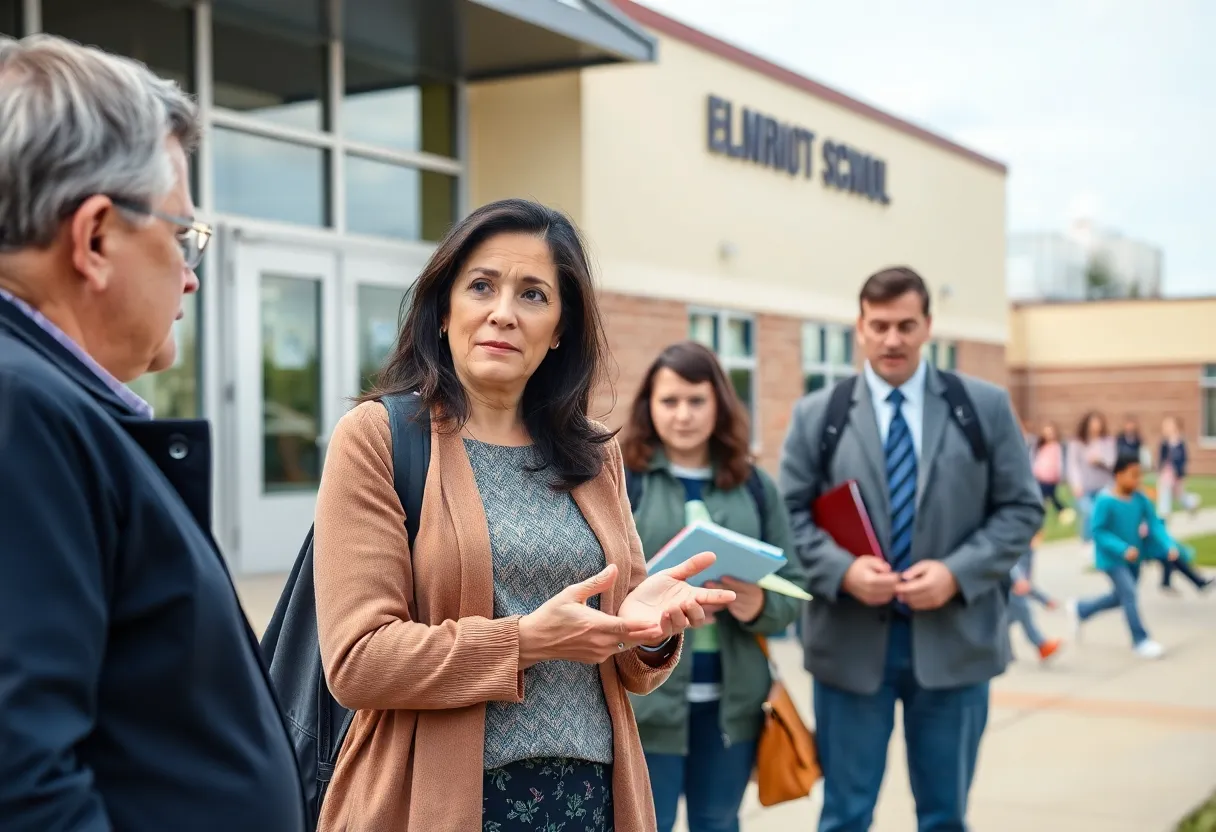 Concerned parents meeting with school officials about safety protocols at Bentley Elementary School.