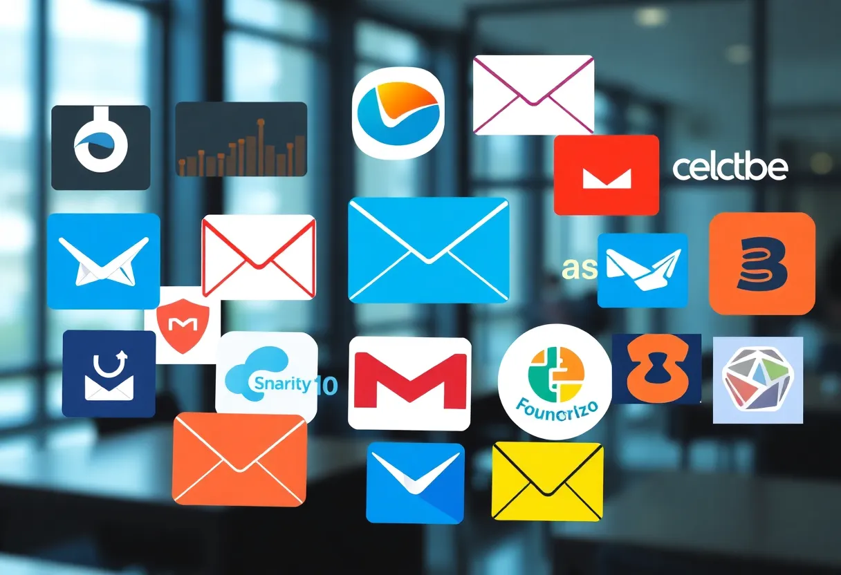 Collage of logos of leading email marketing platforms for 2023