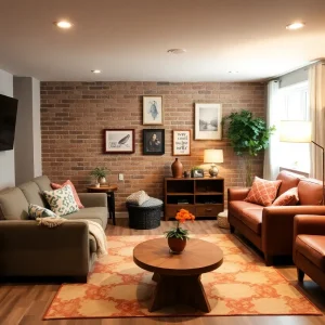 Stylish basement remodel with multifunctional furniture and good lighting.