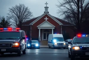 Law enforcement outside a church related to forced labor investigation