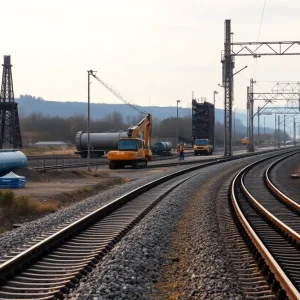 Coaling towers being removed near railway tracks