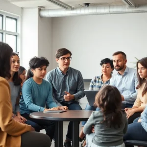 Community members participating in a discussion about child safety and online predation.