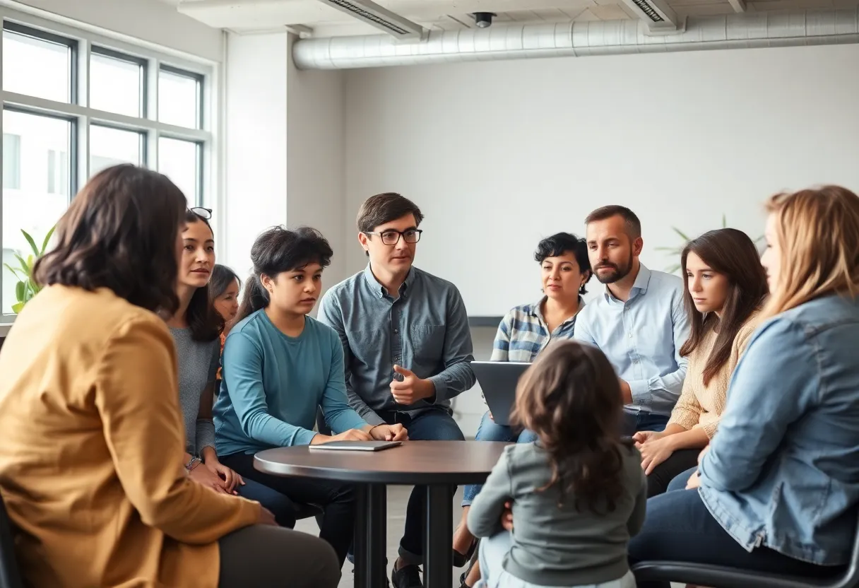 Community members participating in a discussion about child safety and online predation.