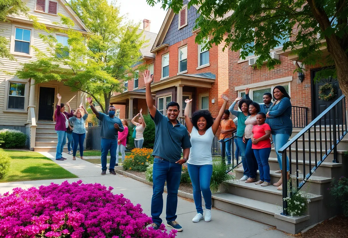 A street view of beautifully renovated homes in Detroit showcasing urban revival.