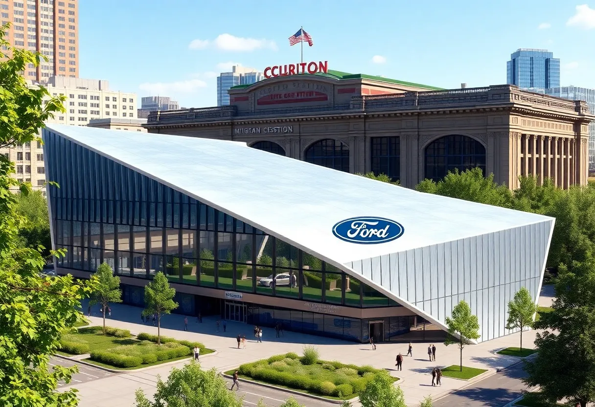 Architectural rendering of Ford's new sustainable headquarters