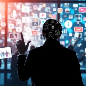 Futuristic B2B social media marketing visualization